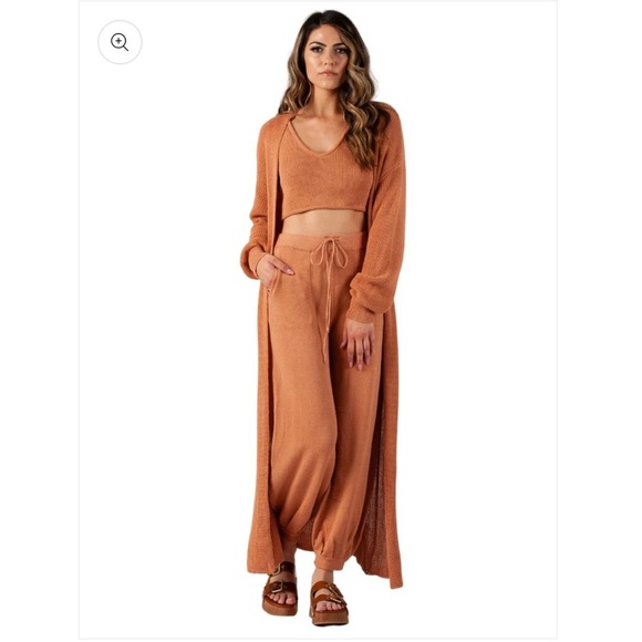 Lucca Couture Pants - NWT Lucca Couture Maia Linen Cotton Knit Jogger and Duster Set in Clay Sz Small